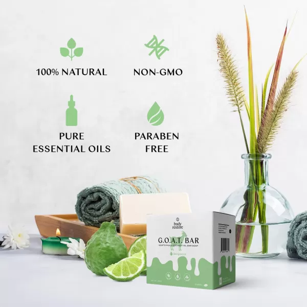 Body Restore Goat Milk Soap with Coconut Oil ampamp Shea Butter Bergamot 3 Pack For Dry Sensitive Itchy Skin All Natural Rich In Vitamins Soap Bar for Women Men Kids ampamp Baby