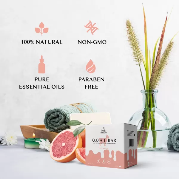 Body Restore Goat Milk Soap with Coconut Oil ampamp Shea Butter Grapefruit 3 Pack For Dry Sensitive Itchy Skin All Natural Rich In Vitamins Soap Bar for Women Men Kids ampamp Baby