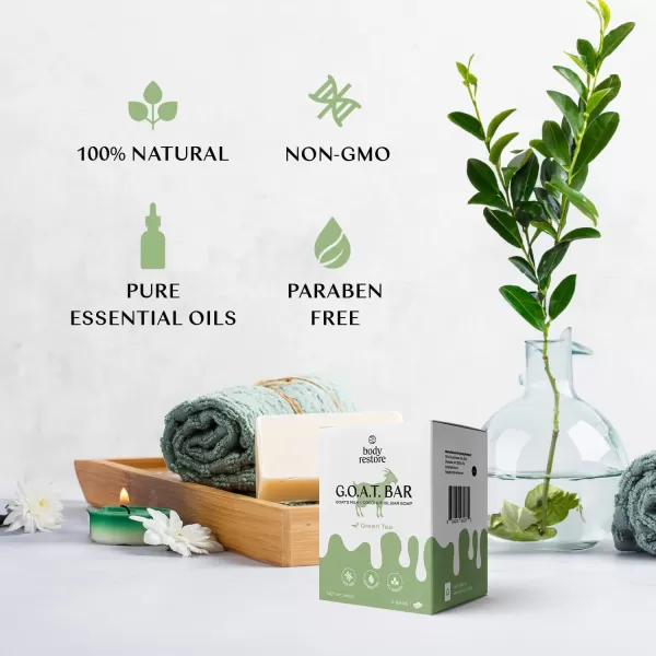 Body Restore Goat Milk Soap with Coconut Oil ampamp Shea Butter Green Tea 2 Pack For Dry Sensitive Itchy Skin All Natural Rich In Vitamins Soap Bar for Women Men Kids ampamp Baby