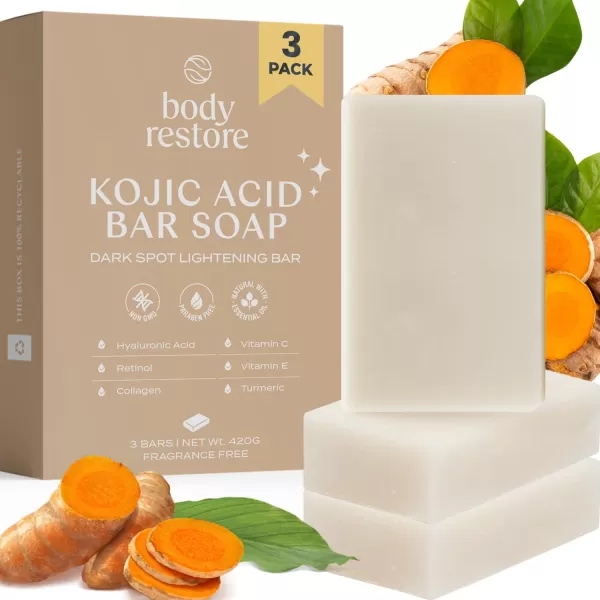 Body Restore Kojic Acid Soap Grapefruit 2 Pack with Vitamin CE Shea Butter Collagen Hyaluronic Acid Turmeric Retinol For Dark Spots All Natural Soap Bar Paraben FreeFragrance Free