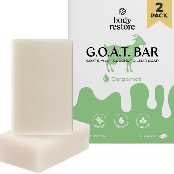 Body Restore Goat Milk Soap with Coconut Oil ampamp Shea Butter Bergamot 2 Pack For Dry Sensitive Itchy Skin All Natural Rich In Vitamins Soap Bar for Women Men Kids ampamp Baby