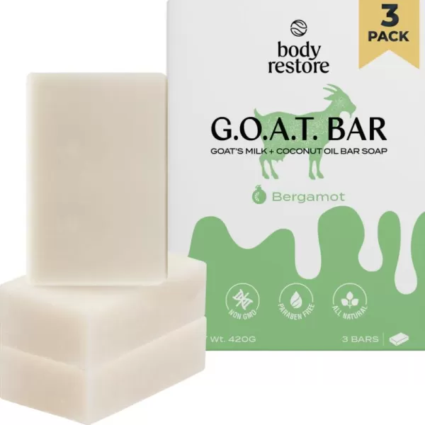Body Restore Goat Milk Soap with Coconut Oil ampamp Shea Butter Bergamot 3 Pack For Dry Sensitive Itchy Skin All Natural Rich In Vitamins Soap Bar for Women Men Kids ampamp Baby