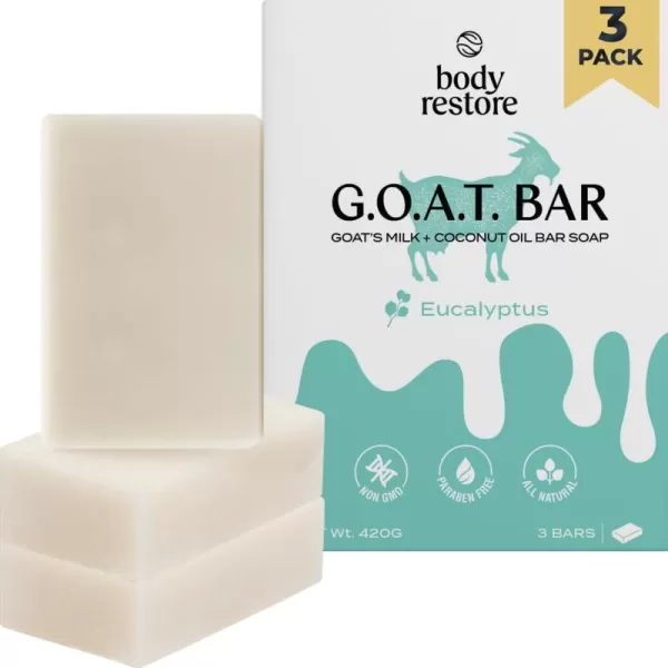Body Restore Goat Milk Soap with Coconut Oil ampamp Shea Butter Eucalyptus 3 Pack For Dry Sensitive Itchy Skin All Natural Rich In Vitamins Soap Bar for Women Men Kids ampamp Baby