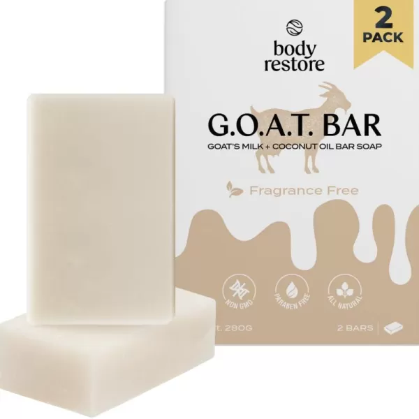 Body Restore Goat Milk Soap with Coconut Oil ampamp Shea Butter Fragrance Free 2 Pack For Dry Sensitive Itchy Skin All Natural Rich In Vitamins Soap Bar for Women Men Kids ampamp Baby