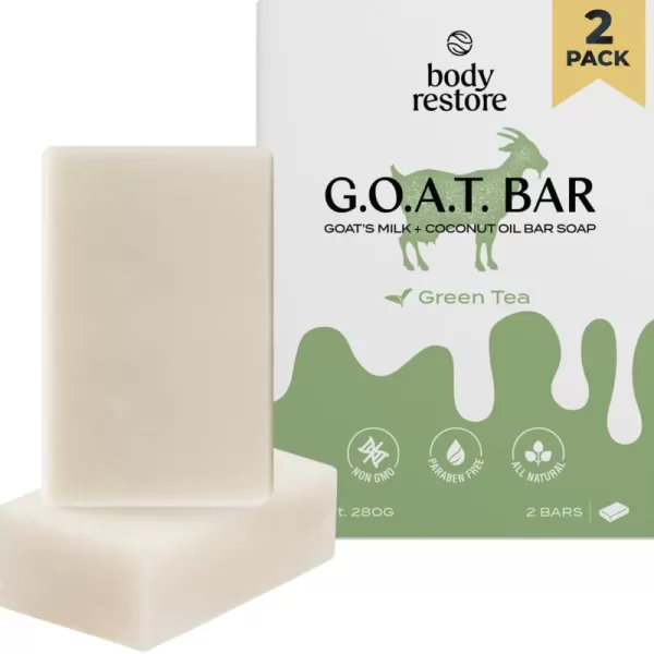 Body Restore Goat Milk Soap with Coconut Oil ampamp Shea Butter Green Tea 2 Pack For Dry Sensitive Itchy Skin All Natural Rich In Vitamins Soap Bar for Women Men Kids ampamp Baby