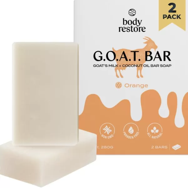 Body Restore Goat Milk Soap with Coconut Oil ampamp Shea Butter Orange 2 Pack For Dry Sensitive Itchy Skin All Natural Rich In Vitamins Soap Bar for Women Men Kids ampamp Baby