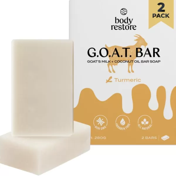 Body Restore Goat Milk Soap with Coconut Oil ampamp Shea Butter Turmeric 2 Pack For Dry Sensitive Itchy Skin All Natural Rich In Vitamins Soap Bar for Women Men Kids ampamp Baby