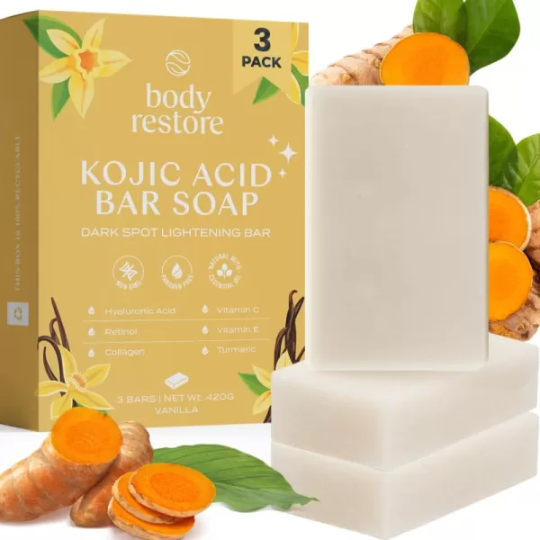 Body Restore Kojic Acid Soap Grapefruit 2 Pack with Vitamin CE Shea Butter Collagen Hyaluronic Acid Turmeric Retinol For Dark Spots All Natural Soap Bar Paraben FreeVanilla
