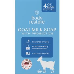 imageBody Restore Goat Milk Soap 4 OZ Bar 1 Pack  Coconut Oil Based Probiotics Self Care Gifts for Women Men Natural Body Face ampamp Hand Wash Skin Care Travel Essentials  Fragrance FreeWith Probiotics Fragrance Free
