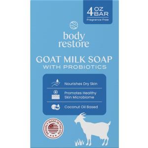 imageBody Restore Goat Milk Soap 4 OZ Bar 4 Pack  Coconut Oil Based Probiotics Self Care Gifts for Women Men Natural Body Face ampamp Hand Wash Skin Care Travel Essentials  Fragrance Free