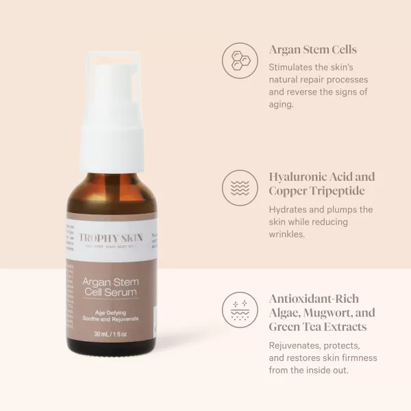 Trophy Skin Argan Stem Cell Serum  Topical AgeDefying Skin Hydrator with Hyaluronic Acid and Argan Oil to Soothe Nourish and Rejuvenate Face for Moisturized and Glowing Skin  30 mL1 Fl Oz Pack of 1