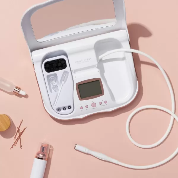 Trophy Skin MicrodermMD  At Home Microdermabrasion Kit  Anti Aging and Acne Treatment  Contains Real Diamond and Pore Extractor Tips to Rejuvenate Skin and Reduce Acne Scars  BlushWhite