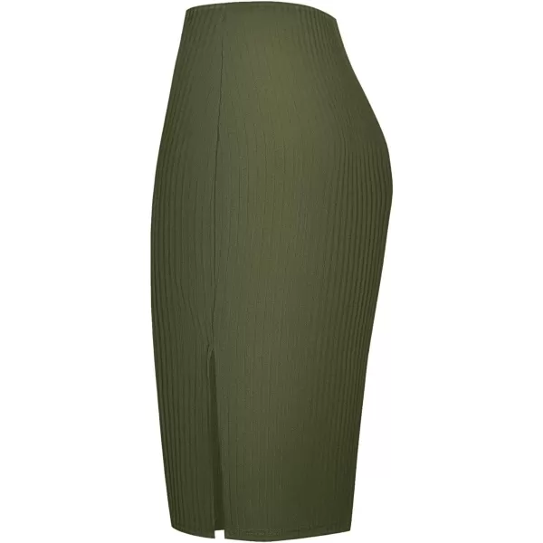 Urban CoCo Elastic Skinny High Waist Solid Ribbed Knit Office Pencil SkirtArmy Green