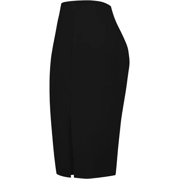 Urban CoCo Elastic Skinny High Waist Solid Ribbed Knit Office Pencil SkirtBlack