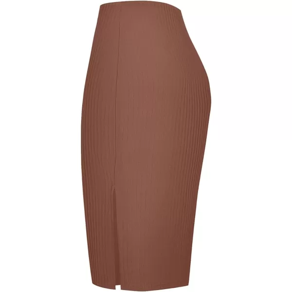 Urban CoCo Elastic Skinny High Waist Solid Ribbed Knit Office Pencil SkirtBrown