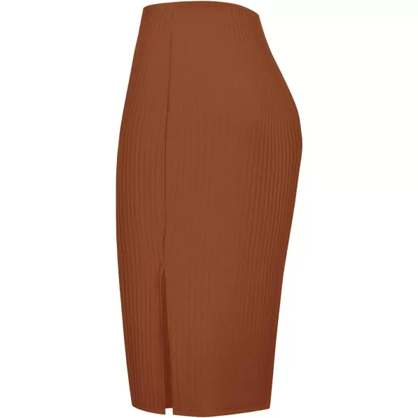 Urban CoCo Elastic Skinny High Waist Solid Ribbed Knit Office Pencil SkirtBurnt Brick