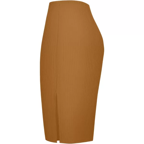 Urban CoCo Elastic Skinny High Waist Solid Ribbed Knit Office Pencil SkirtCamel