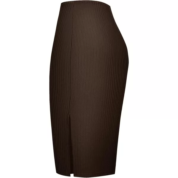 Urban CoCo Elastic Skinny High Waist Solid Ribbed Knit Office Pencil SkirtCoffee