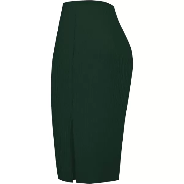 Urban CoCo Elastic Skinny High Waist Solid Ribbed Knit Office Pencil SkirtDark Green