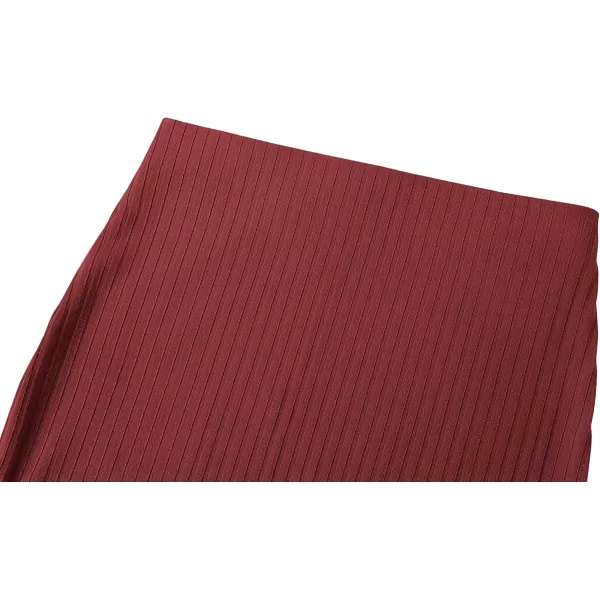 Urban CoCo Elastic Skinny High Waist Solid Ribbed Knit Office Pencil SkirtDark Red