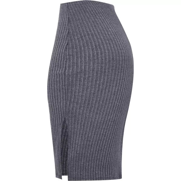 Urban CoCo Elastic Skinny High Waist Solid Ribbed Knit Office Pencil SkirtDeep Gray
