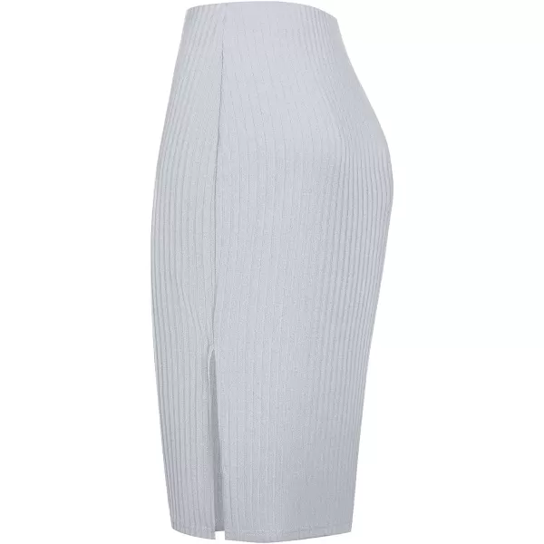 Urban CoCo Elastic Skinny High Waist Solid Ribbed Knit Office Pencil SkirtLight Gray
