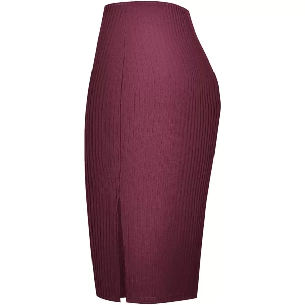 Urban CoCo Elastic Skinny High Waist Solid Ribbed Knit Office Pencil SkirtMaroon