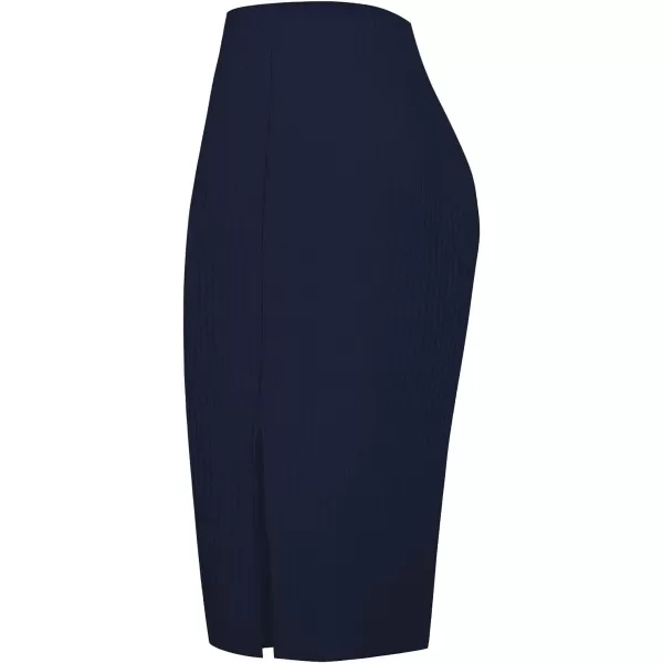 Urban CoCo Elastic Skinny High Waist Solid Ribbed Knit Office Pencil SkirtNavy Blue