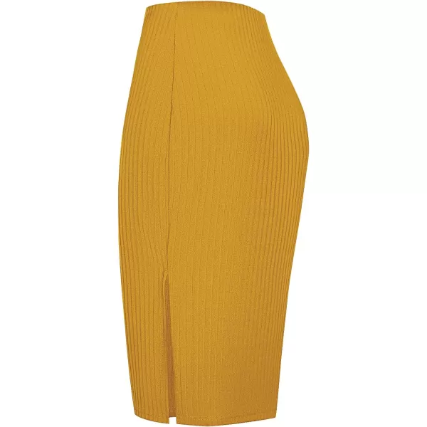 Urban CoCo Elastic Skinny High Waist Solid Ribbed Knit Office Pencil SkirtTurmeric