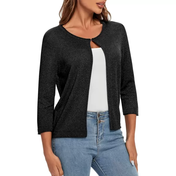 Urban CoCo Womens 34 Sleeve Open Front Shrugs Lightweight Crew Neck Cardigan SweaterBlack