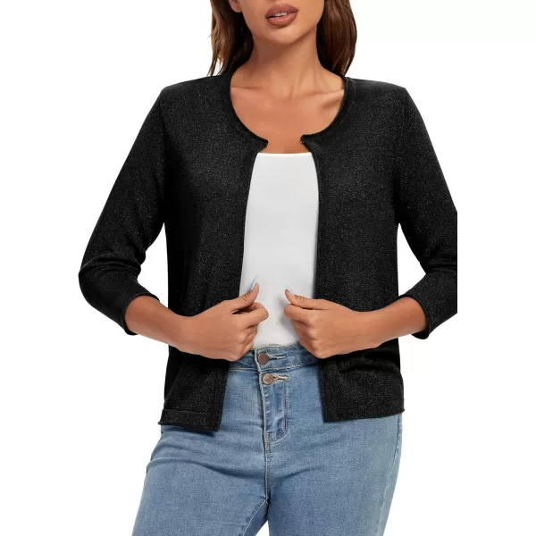 Urban CoCo Womens 34 Sleeve Open Front Shrugs Lightweight Crew Neck Cardigan SweaterBlack