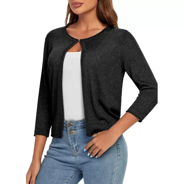 Urban CoCo Womens 34 Sleeve Open Front Shrugs Lightweight Crew Neck Cardigan SweaterBlack