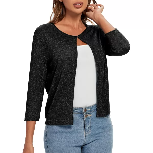 Urban CoCo Womens 34 Sleeve Open Front Shrugs Lightweight Crew Neck Cardigan SweaterBlack