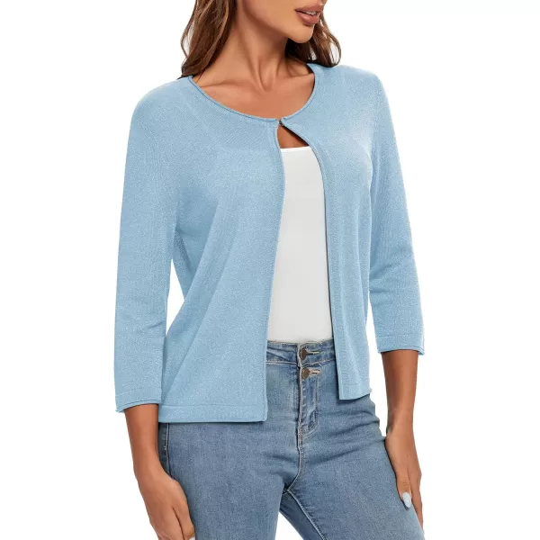 Urban CoCo Womens 34 Sleeve Open Front Shrugs Lightweight Crew Neck Cardigan SweaterBlue