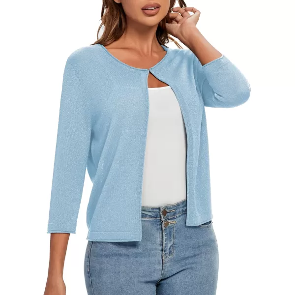 Urban CoCo Womens 34 Sleeve Open Front Shrugs Lightweight Crew Neck Cardigan SweaterBlue