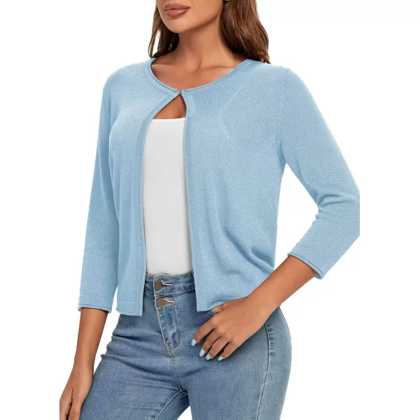 Urban CoCo Womens 34 Sleeve Open Front Shrugs Lightweight Crew Neck Cardigan SweaterBlue
