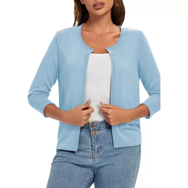 Urban CoCo Womens 34 Sleeve Open Front Shrugs Lightweight Crew Neck Cardigan SweaterBlue