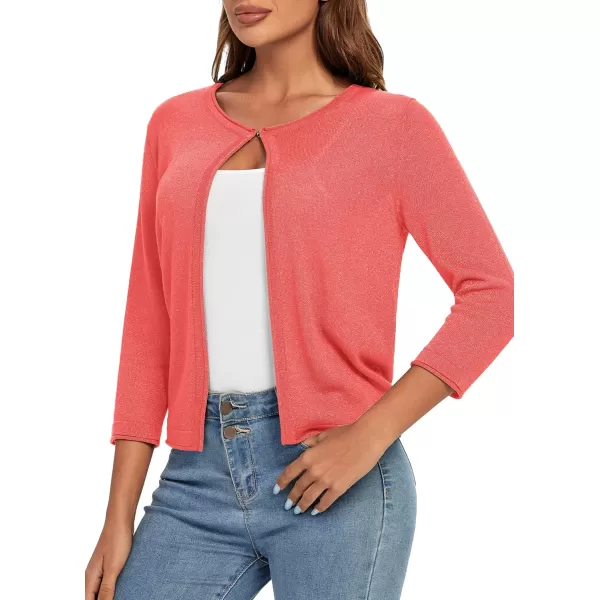 Urban CoCo Womens 34 Sleeve Open Front Shrugs Lightweight Crew Neck Cardigan SweaterCoral