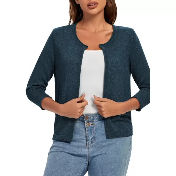Urban CoCo Womens 34 Sleeve Open Front Shrugs Lightweight Crew Neck Cardigan SweaterNavy Blue