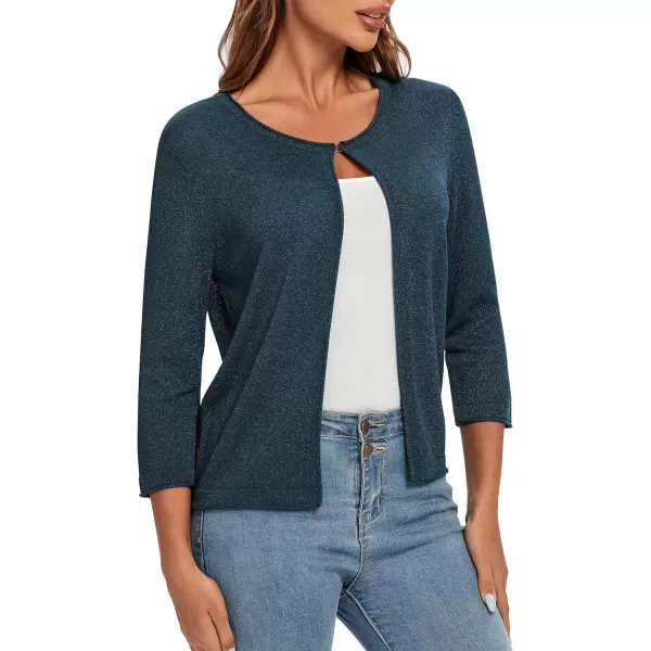 Urban CoCo Womens 34 Sleeve Open Front Shrugs Lightweight Crew Neck Cardigan SweaterNavy Blue
