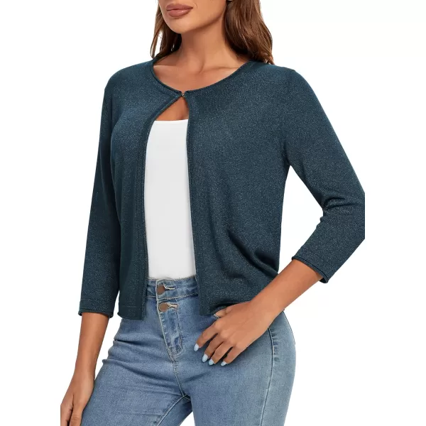 Urban CoCo Womens 34 Sleeve Open Front Shrugs Lightweight Crew Neck Cardigan SweaterNavy Blue