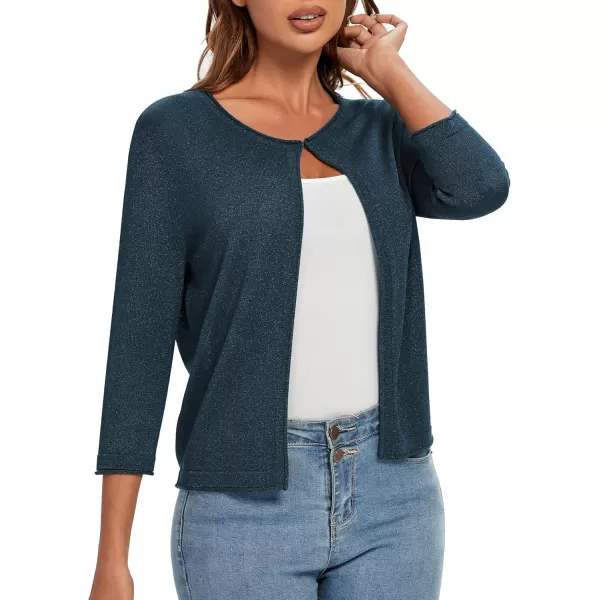 Urban CoCo Womens 34 Sleeve Open Front Shrugs Lightweight Crew Neck Cardigan SweaterNavy Blue