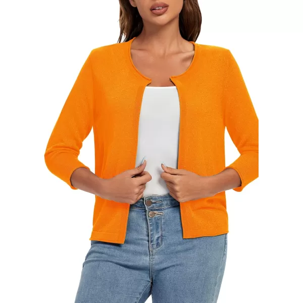 Urban CoCo Womens 34 Sleeve Open Front Shrugs Lightweight Crew Neck Cardigan SweaterOrange