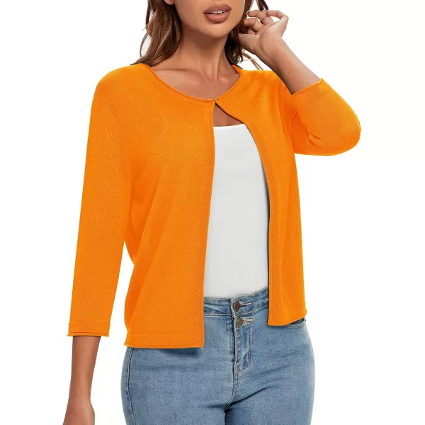 Urban CoCo Womens 34 Sleeve Open Front Shrugs Lightweight Crew Neck Cardigan SweaterOrange