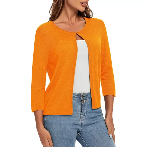 Urban CoCo Womens 34 Sleeve Open Front Shrugs Lightweight Crew Neck Cardigan SweaterOrange