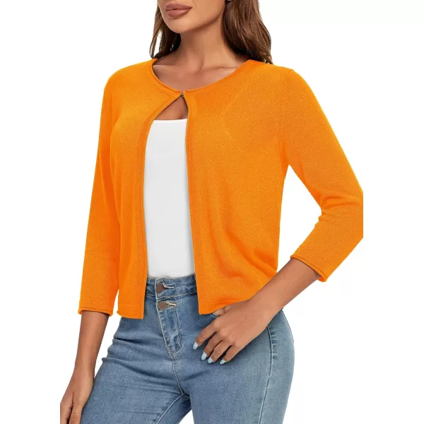 Urban CoCo Womens 34 Sleeve Open Front Shrugs Lightweight Crew Neck Cardigan SweaterOrange