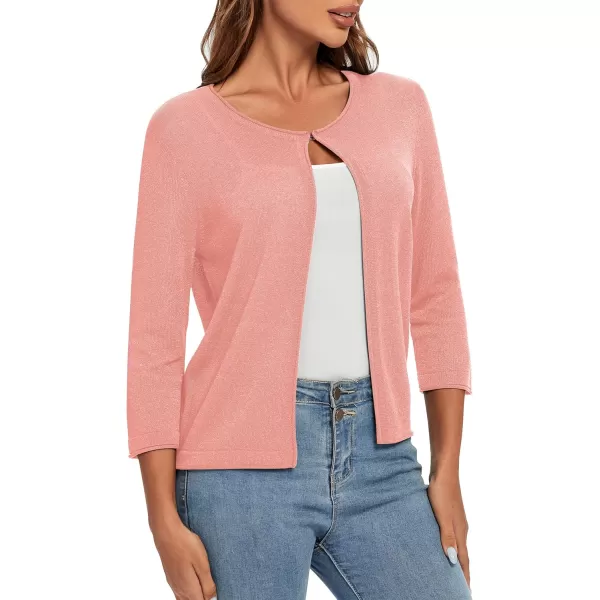 Urban CoCo Womens 34 Sleeve Open Front Shrugs Lightweight Crew Neck Cardigan SweaterPink