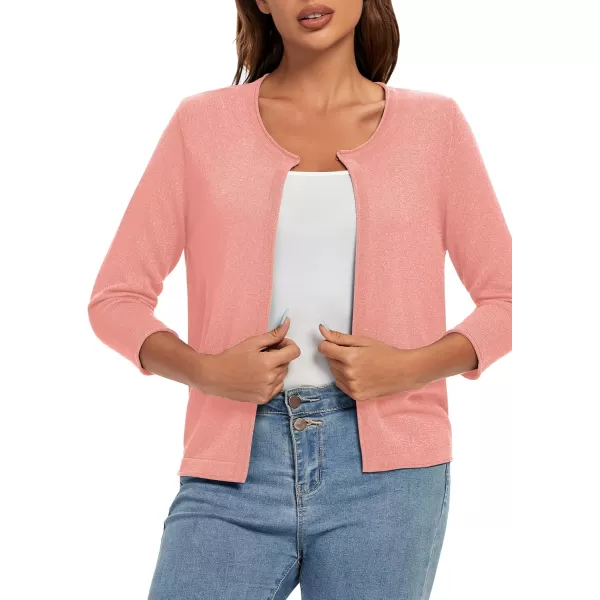 Urban CoCo Womens 34 Sleeve Open Front Shrugs Lightweight Crew Neck Cardigan SweaterPink
