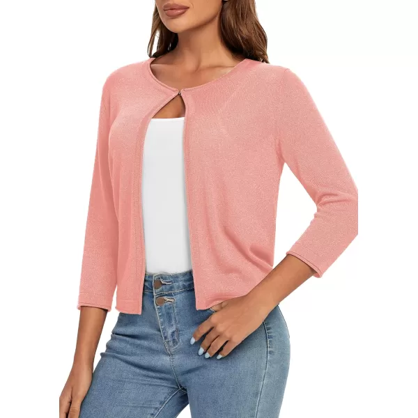 Urban CoCo Womens 34 Sleeve Open Front Shrugs Lightweight Crew Neck Cardigan SweaterPink
