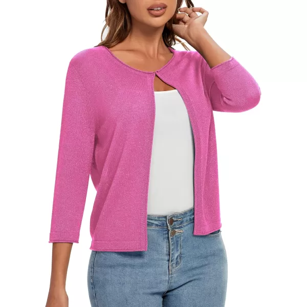 Urban CoCo Womens 34 Sleeve Open Front Shrugs Lightweight Crew Neck Cardigan SweaterRose